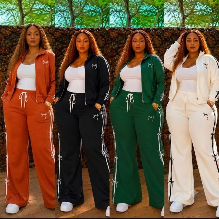 Bow Detail Tracksuit in rust, black, green and cream