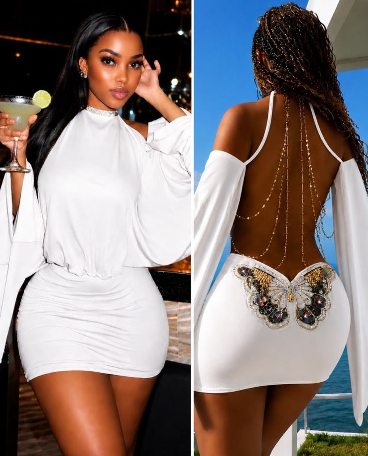 White Butterfly Backless Mini Dress