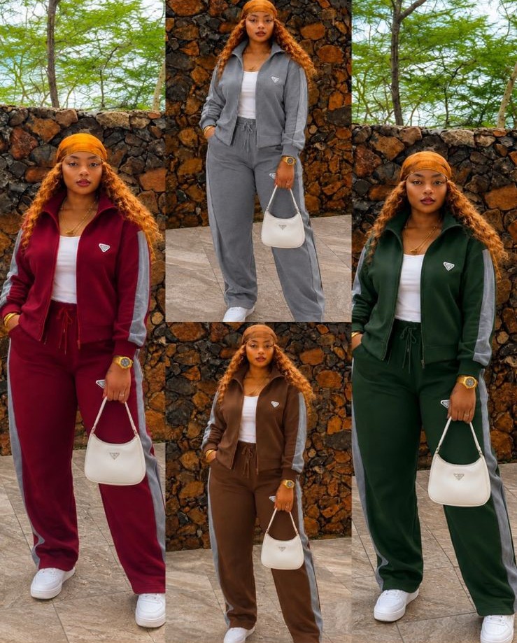 Two-Piece Tracksuit in burgundy, grey, green and brown